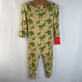 Size 3-6m: Kate Quinn Organics Yellow Green Dinosaurs Footed Long Sleeve Romper