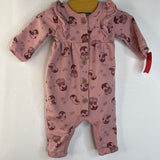 Size 0-3m: Rabbit + Bear Pink & Magenta Owls Button-up Long Sleeve Long Romper