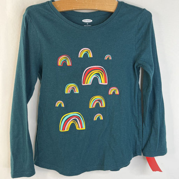 Size 5: Old Navy Emerald Green Rainbows Long Sleeve Shirt