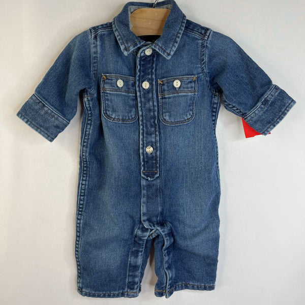 Size 0-3m: Gap Blue Demin Collard Button-up Long Sleeve Long Romper