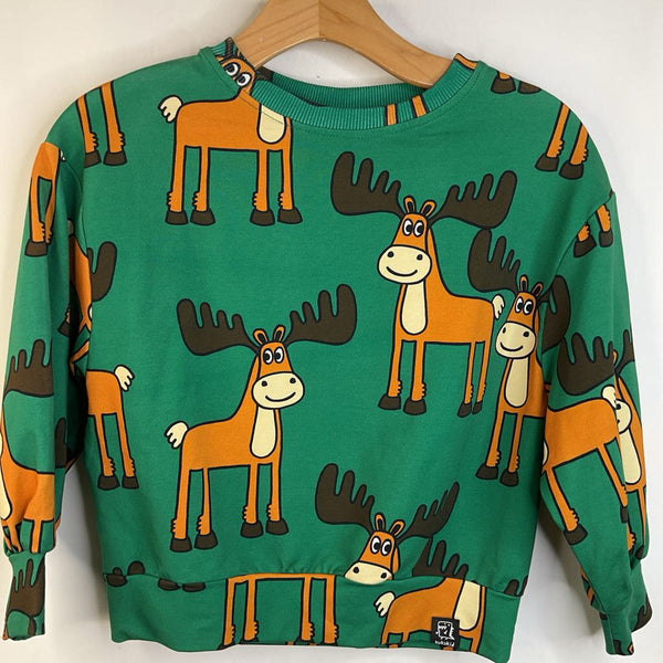 Size 7-8: Kukukid Green/Reindeer Print Long Sleeve Shirt-NEW W/Tag