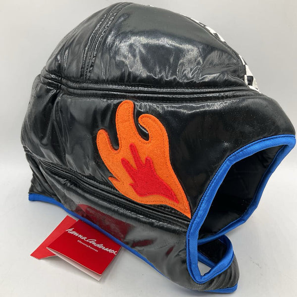 Size OS: Hanna Andersson Black/White Checkers & Flames Plush Bike Helmet -NEW W/Tag