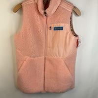 Size 14-16: Columbia Light Pink/Brown Patterned Fuzzy/Puffer Zip-Up Vest