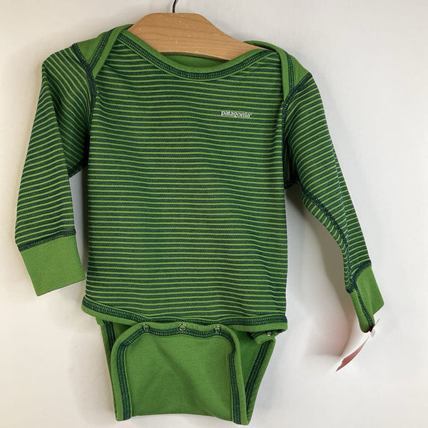 Size 6m: Patagonia 2 Tone Green Striped Long Sleeve Base Layer Onesie