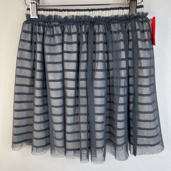 Size 6: Tea White/Dark Blue Striped Mesh Lined Skirt