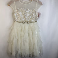 Size 8: Joana Michelle Creme Floral/Sparkled Mesh Ruffles Tank Dress