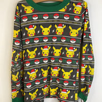 Size 8 (130): Hanna Andersson Brown/Green Pikachu Holiday Print 2pc PJs