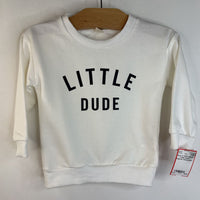 Size 4: White Black 'Little Dude' Pullover Sweatshirt