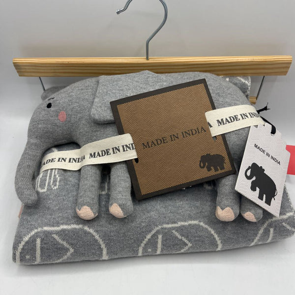 Grey Knitted Elephant Plushie & Blanket NEW w/ Tag