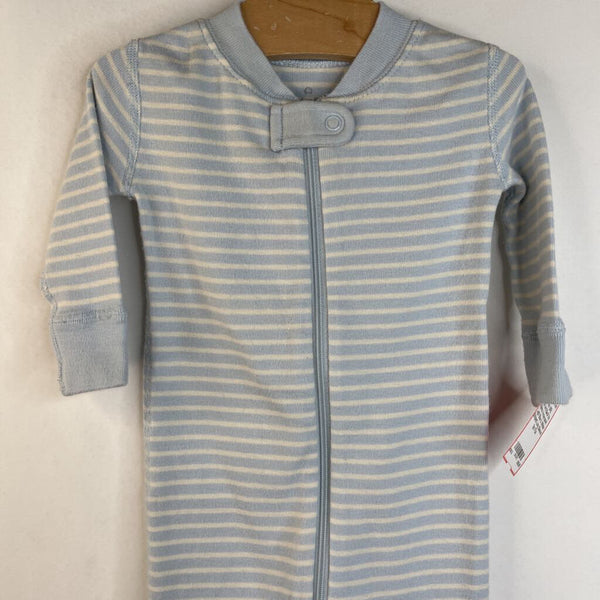 Size 3-6m (60): Moon and Back by Hanna Andersson Light Blue & White Striped Long Sleeve 1pc PJs