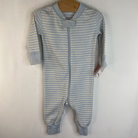 Size 3-6m (60): Moon and Back by Hanna Andersson Light Blue & White Striped Long Sleeve 1pc PJs