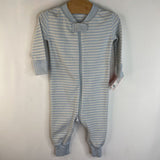 Size 3-6m (60): Moon and Back by Hanna Andersson Light Blue & White Striped Long Sleeve 1pc PJs