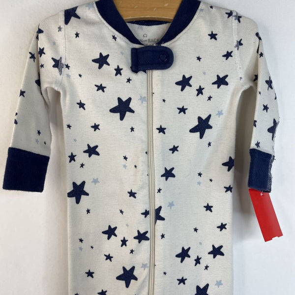 Size 3-6m (60): Moon and Back by Hanna Andersson White Navy Blue & Light Blue Stars Long Sleeve 1pc PJs