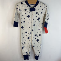 Size 3-6m (60): Moon and Back by Hanna Andersson White Navy Blue & Light Blue Stars Long Sleeve 1pc PJs