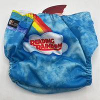 Size OS: Bear Booties Blue & Rainbow 'Reading Rainbow' Snap Diaper Cover