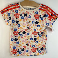 Size 3-4: Adidas Peach Pink/Blue/Yellow/Black Flowers T-Shirt