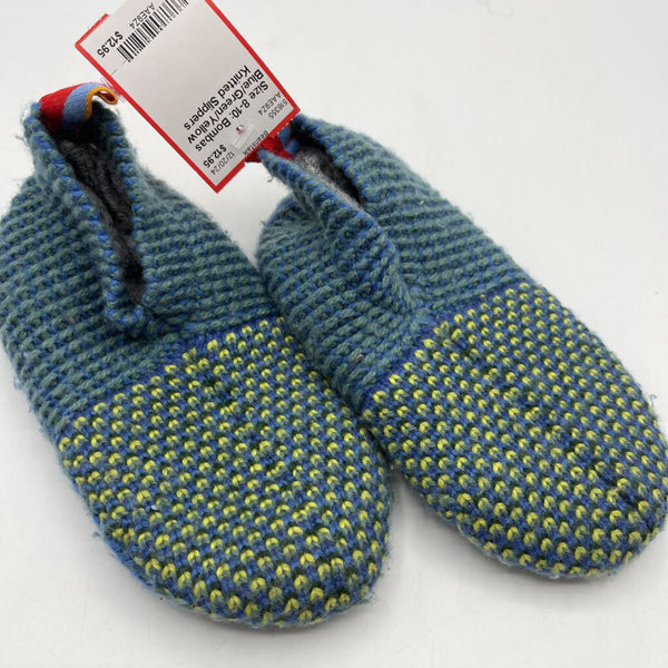 Size 8-10: Bombas Blue/Green/Yellow Knitted Slippers