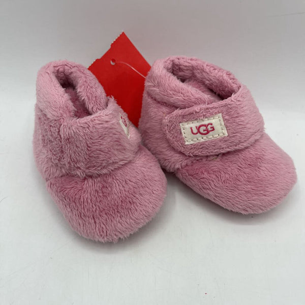 Size 1: Ugg Pink Fuzzy Velcro Soft Shoe Booties