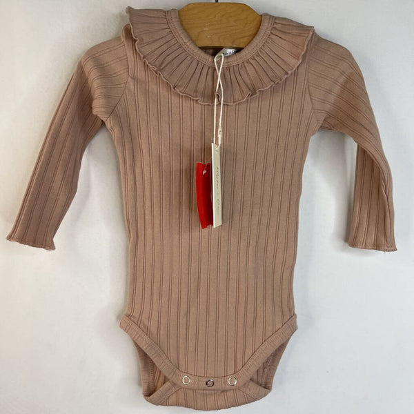 Size 3-6m: Rylee + Cru Light Brown Ruffle Collar Long Sleeve Onesie NEW w/ Tag