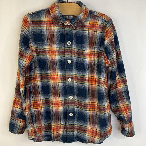 Size 6-7: Gap Blue/Orange/Yellow Plaid Collard Button-up Long Sleeve Flannel Shirt