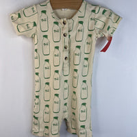 Size 18-24m: Kate Quinn Organics Pale Yellow Green Milk Jars Short Sleeve Short Romper