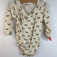 Size 12-18m: Kate Quinn Organics Pale Yellow Green Grasshoppers Wrap Long Sleeve Onesie