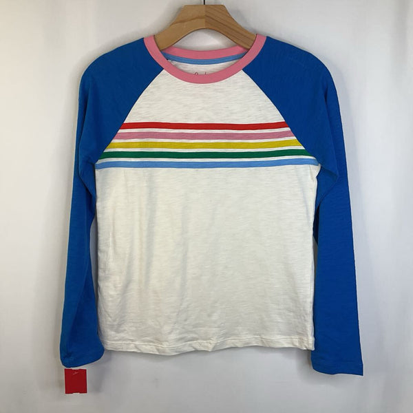 Size 11-12Y: Boden Blue/Colorful Stripes Long Sleeve Shirt