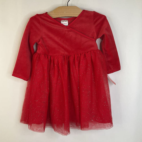 Size 18-24m (80): Hanna Andersson Red Sparkly Mesh Lined Long Sleeve Dress