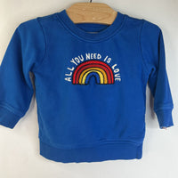 Size 18-24m (80): Hanna Andersson Blue/Rainbow "All You Need Is Love" Sweater