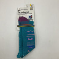 Size L (3-6): Smartwool Kids' Wintersport Teal Blue/Pink Winter Design Calf Socks