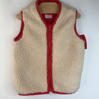 Size 12-18m (75): Hanna Andersson Creme/Red Fuzzy Zip-Up Vest