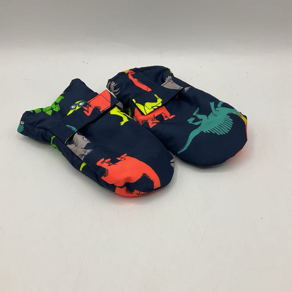 Size XS: Blue/Dinosaur Print Thumbless Mittens