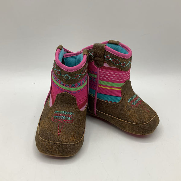 Size 0-3m: Brown/Colorful Patterned Soft Soled Cowgirl Boots