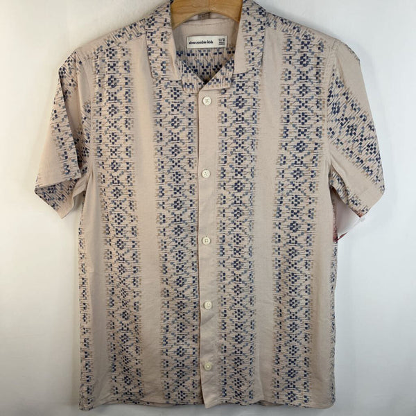 Size 11-12: Abercrombie Beige Blue Patterned Button-Up T-Shirt