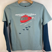 Size 14: Tea Light Blue/Blue Red Helicopter Deer Long Sleeve Shirt