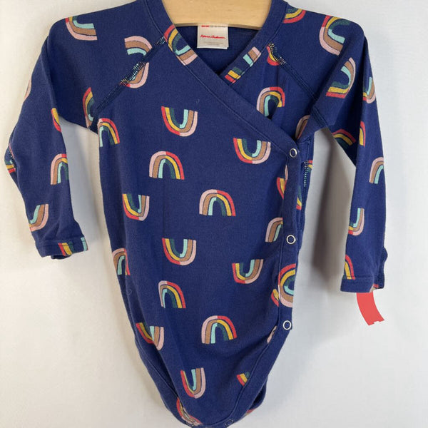 Size 18-24m (80): Hanna Andersson Blue Colorful Rainbow Long Sleeve Side Snap Onesie