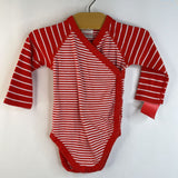 Size 12-18m (75): Hanna Andersson White/Red Striped Long Sleeve Side Snap Onesie