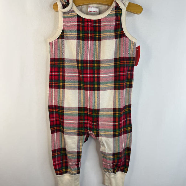 Size 12-18m (75): Hanna Andersson Creme Red/Green/Yellow Plaid Tank Long Romper