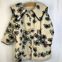 Size 6: Throwing Tiny Fits Creme Black Floral Fuzzy Coat