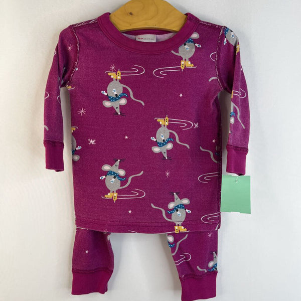 Size 6-12m (70): Hanna Andersson Pink Ice Skating Mouse 2pc PJs