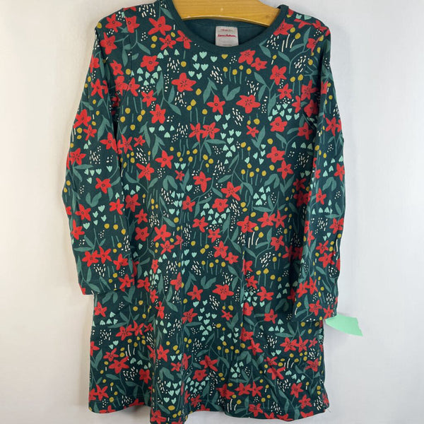 Size 5 (110): Hanna Andersson Green/Red & Yellow Floral Print Long Sleeve Dress