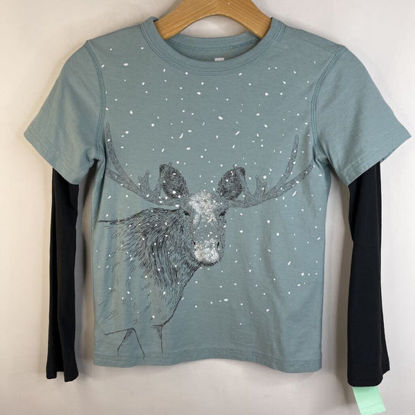 Size 10: Tea Light Blue Moose In The Snow Print Long Sleeve Shirt