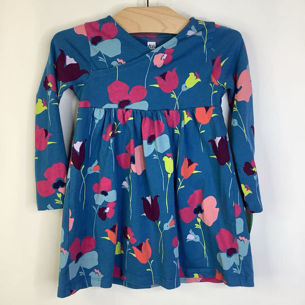 Size 2: Tea Light Blue Colorful Floral Long Sleeve Dress