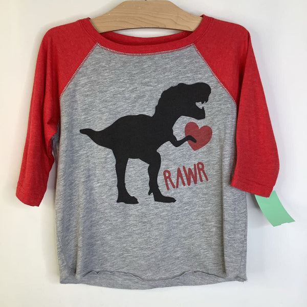 Size 4: Rabbit Skin Red/Grey Black T-Rex w/ Red Heart Long Sleeve Shirt