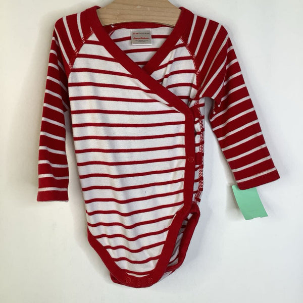 Size 12-18m (75): Hanna Andersson Red/White Striped Long Sleeve Onesie