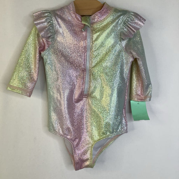 Size S: Punk Platinum Pink/Yellow/Blue Sparkly Zip-Up Leotard