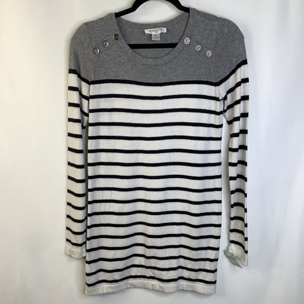 Size XS: Motherhood Grey Black/White Striped Maternity Sweater