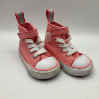 Size 3: Converse High Top Pink Sparkle Velcro Sneakers