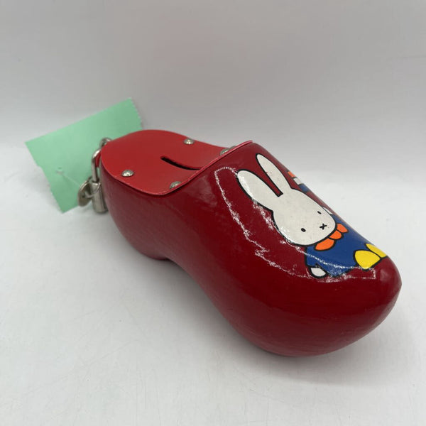 Holland Red Bunny Wooden Clog Coin Bank W/Lock & Key