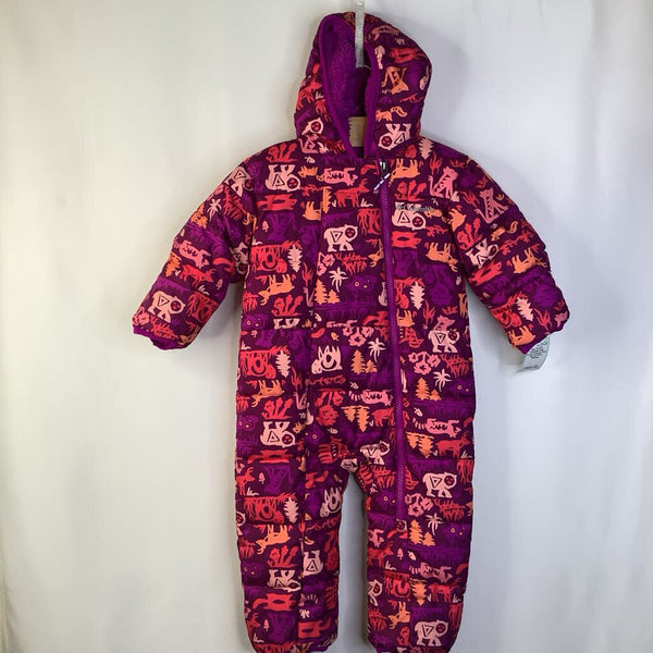 Size 12-18m: Columbia Pink Forest Animals Print Zip-Up Puffy Bunting